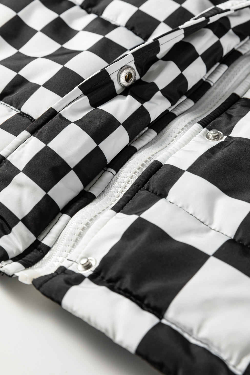 Black Double Checked Stand Collar Cropped Puffer Vest