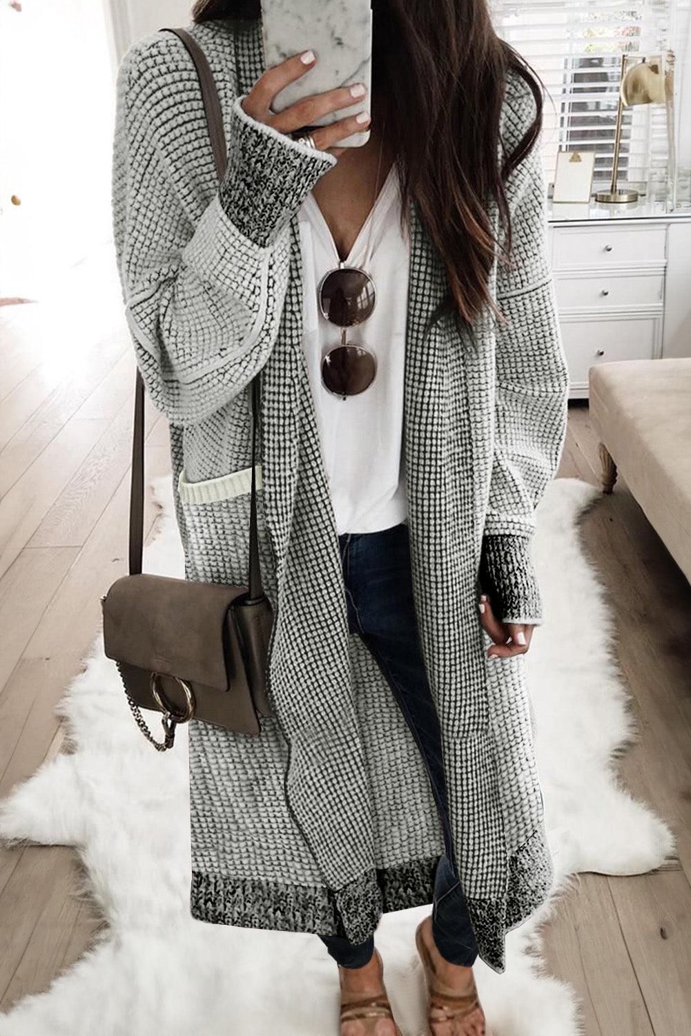 Gray Textured Knit Pocketed Duster Cardigan - L & M Kee, LLC