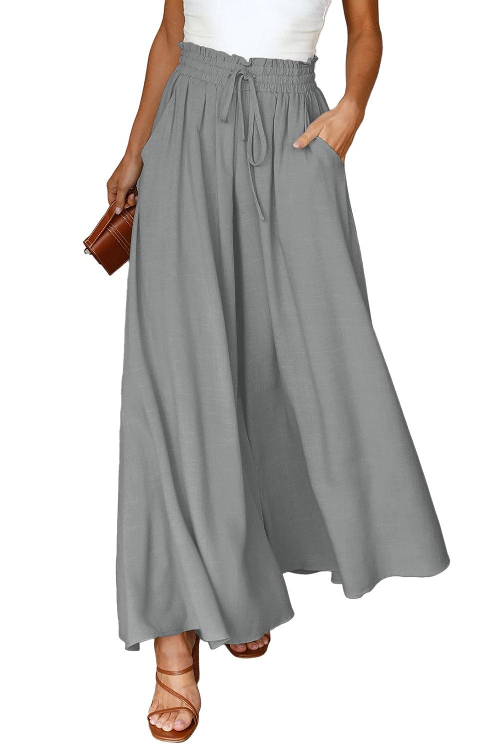 Gray Drawstring Smocked High Waist Wide Leg Pants - L & M Kee, LLC