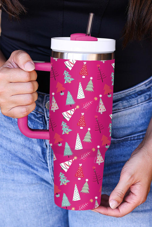 Rose Red Cartoon Christmas Tree Printed Thermos Cup - L & M Kee, LLC