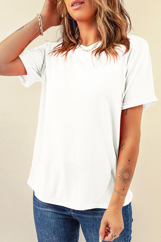 White Casual Plain Crew Neck Tee - L & M Kee, LLC