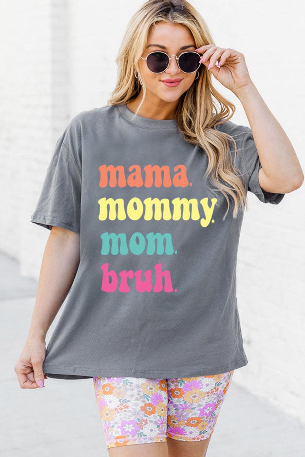 Gray mama mommy mom bruh Crew Neck Graphic Tee - L & M Kee, LLC