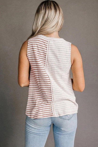 Brown Stripe Colorblock Loose Tank Top - L & M Kee, LLC