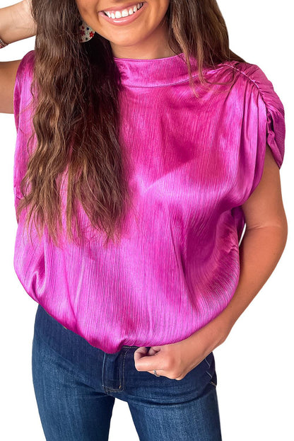 Bright Pink Ruched Sleeves Knotted Backless Blouse - L & M Kee, LLC