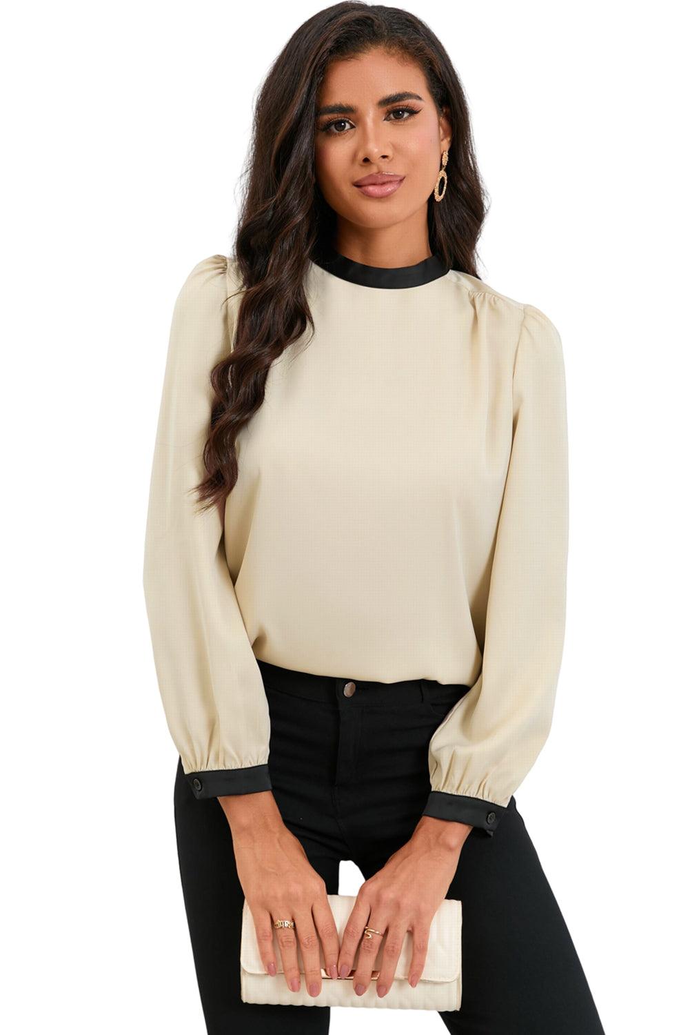 Color Block Bow Back Mock Neck Blouse - L & M Kee, LLC