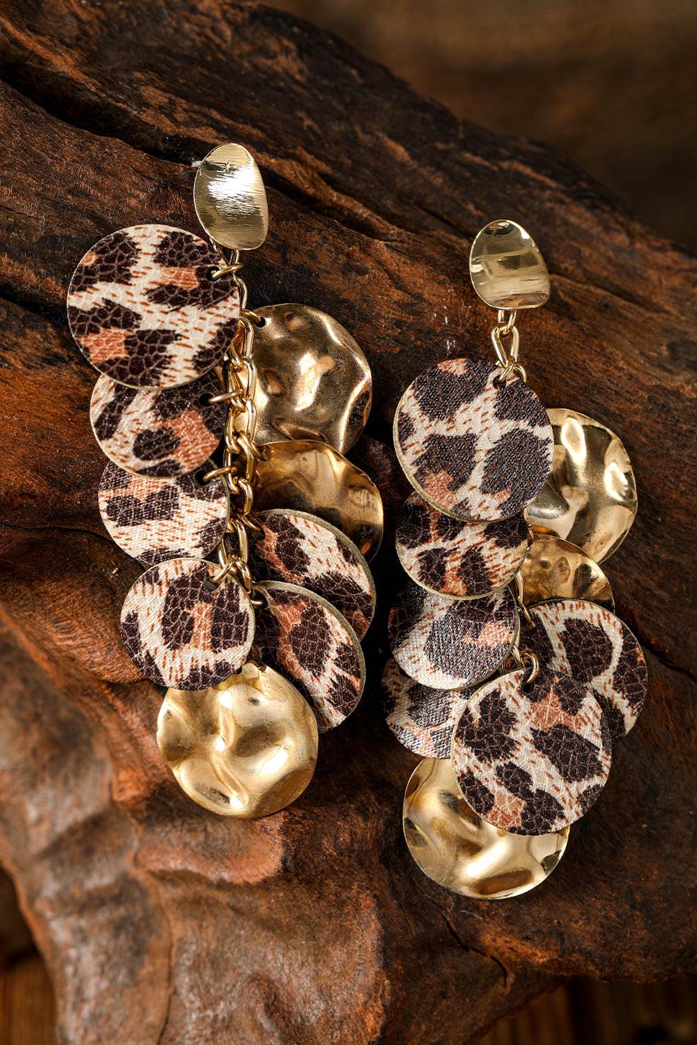 Chestnut Leopard Alloy Disc Stud Dangle Earrings - L & M Kee, LLC