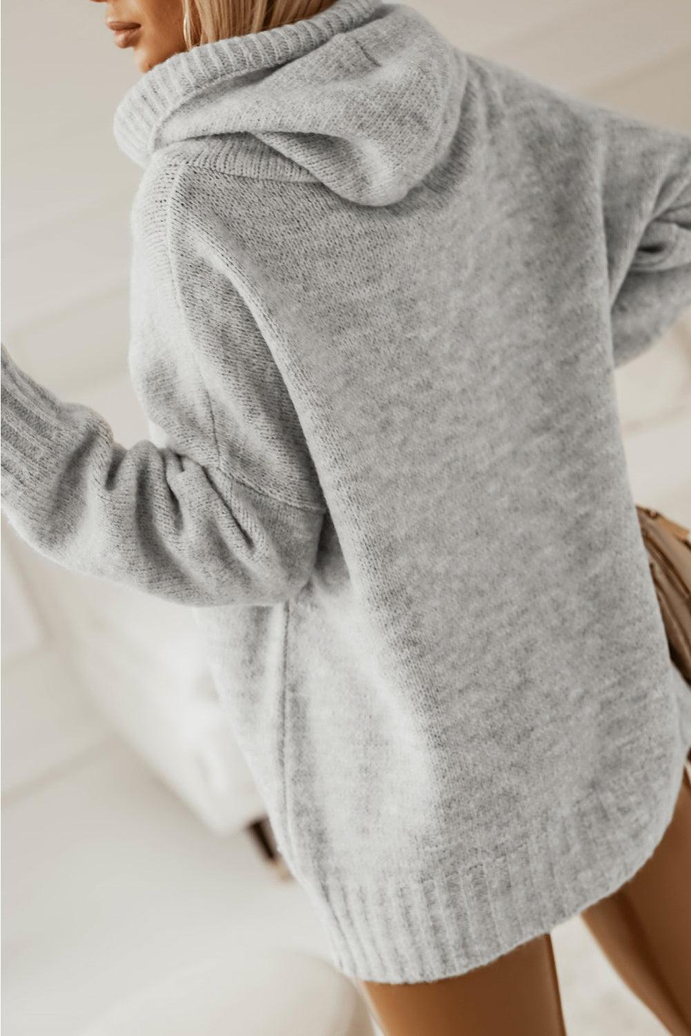 Gray Cowl Neck Drawstring Pullover Hooded Sweater - L & M Kee, LLC