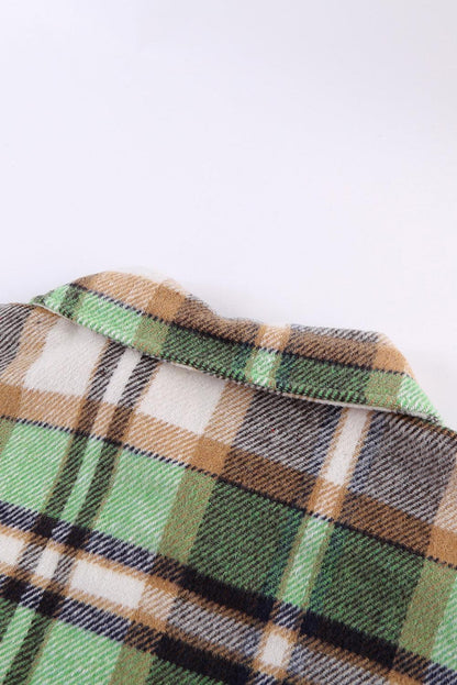 Geometric Plaid Print Pocketed Shacket - L & M Kee, LLC