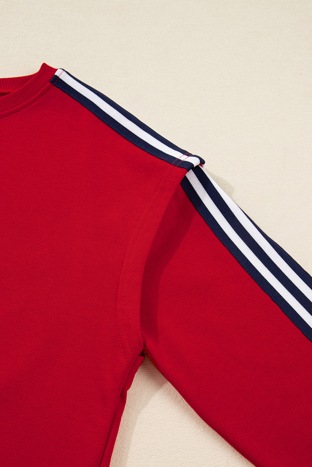 Fiery Red Contrast Striped Detail Varsity Sweatshirt