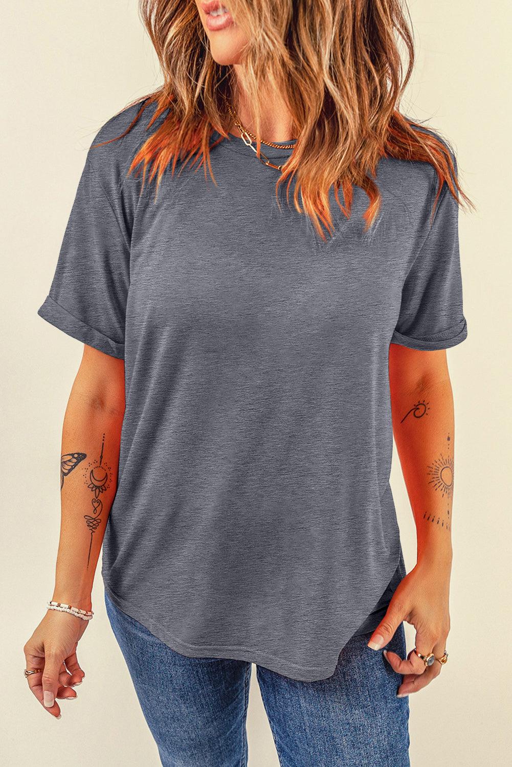 Gray Casual Plain Crew Neck Tee - L & M Kee, LLC