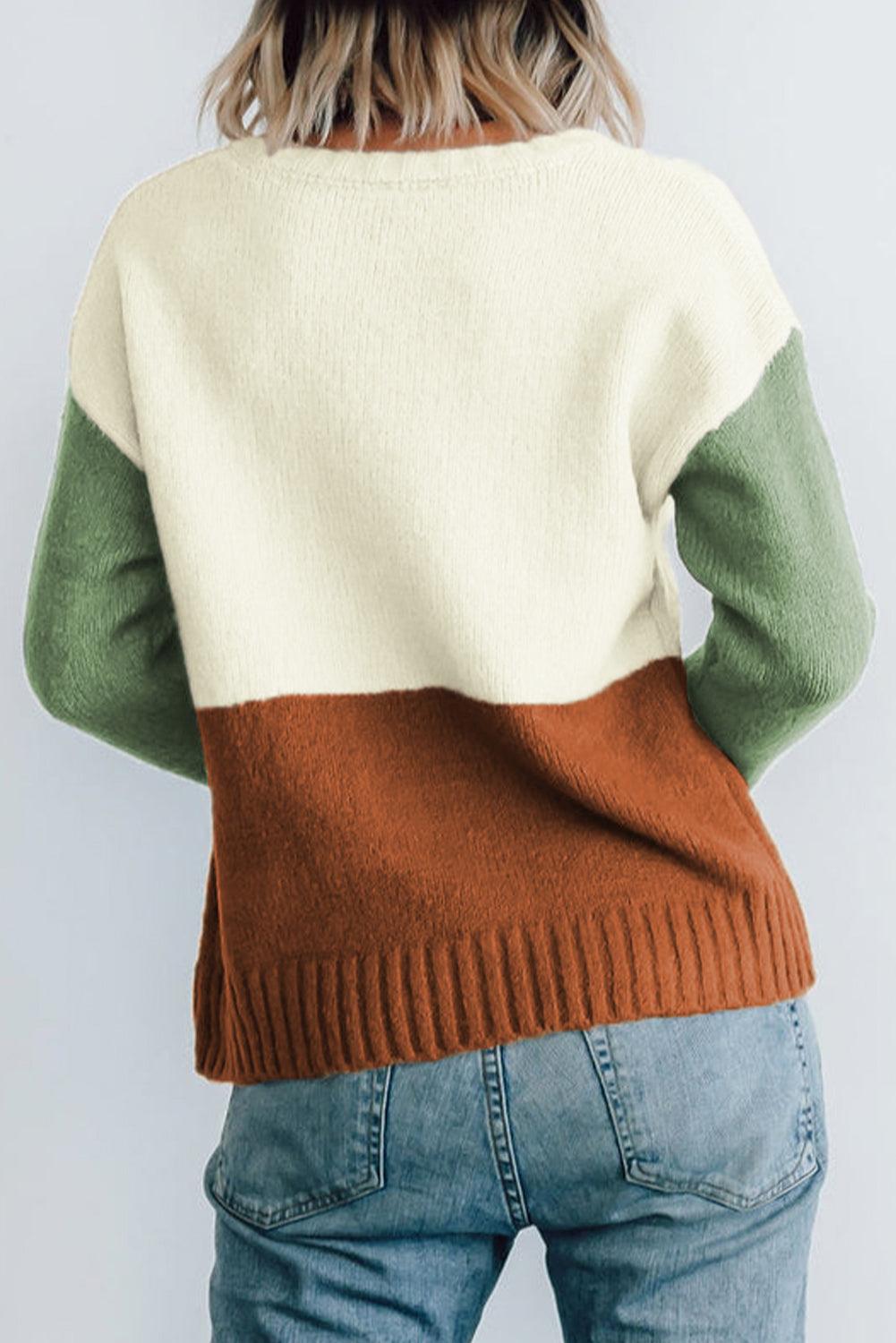 Parchment Ribbed Trim Color Block Sweater - L & M Kee, LLC