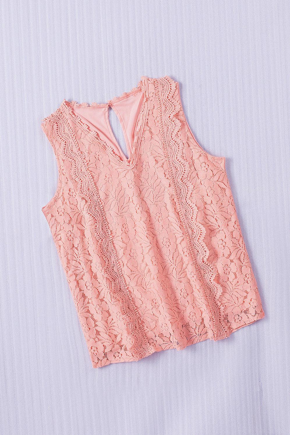 Pink Lace V Neck Tank Top - L & M Kee, LLC