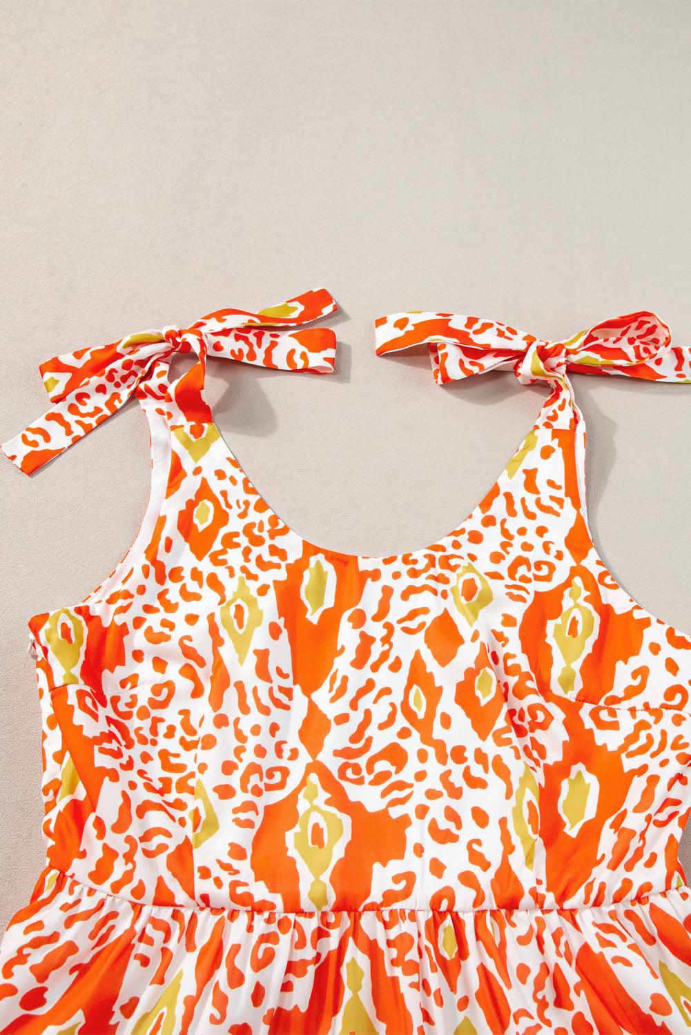 Orange Knotted Straps Leopard Colorblock Dress - L & M Kee, LLC