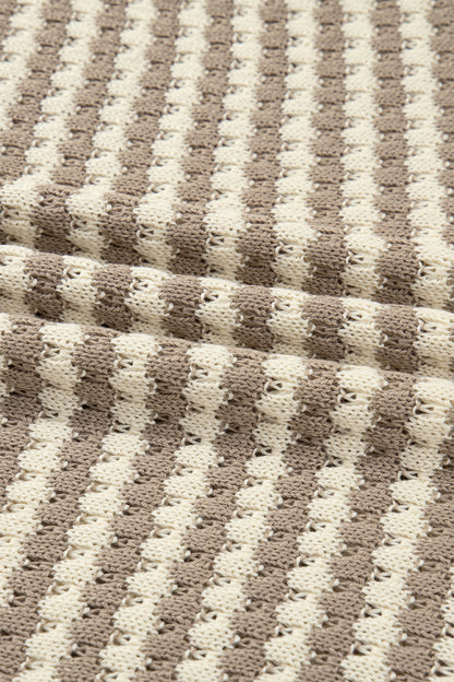 Khaki Stripe Plus Size V Neck Drop Shoulder Sweater