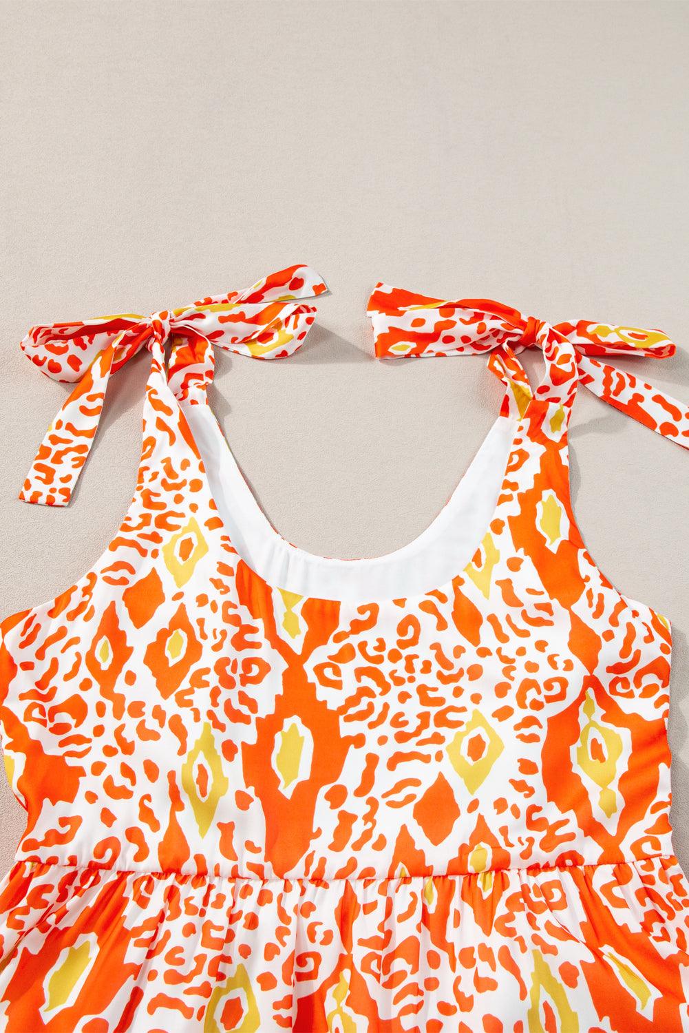 Orange Knotted Straps Leopard Colorblock Dress - L & M Kee, LLC