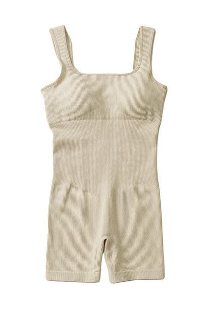 Gray Ribbed Square Neck Padded Sports Romper - L & M Kee, LLC