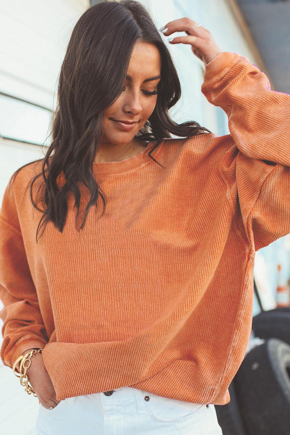 Orange JOLENE Ribbed Corded Oversized Sweatshirt - L & M Kee, LLC