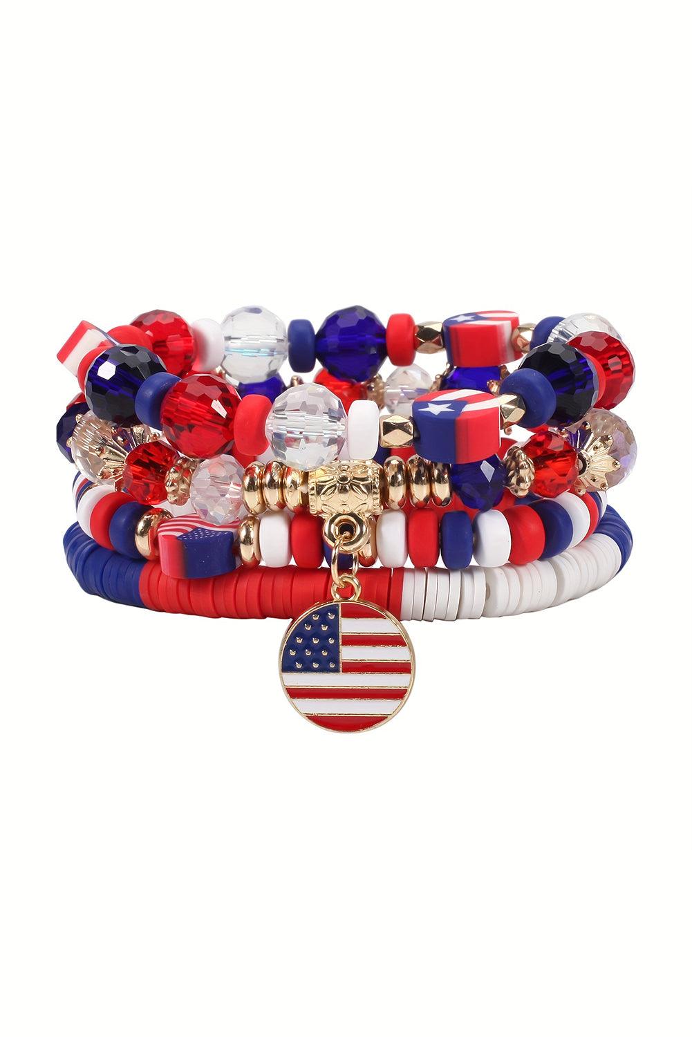 Fiery Red Flag Day Beaded Multilayered Bracelet - L & M Kee, LLC