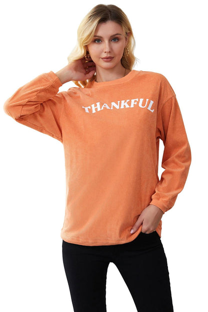 Orange JOLENE Ribbed Corded Oversized Sweatshirt - L & M Kee, LLC