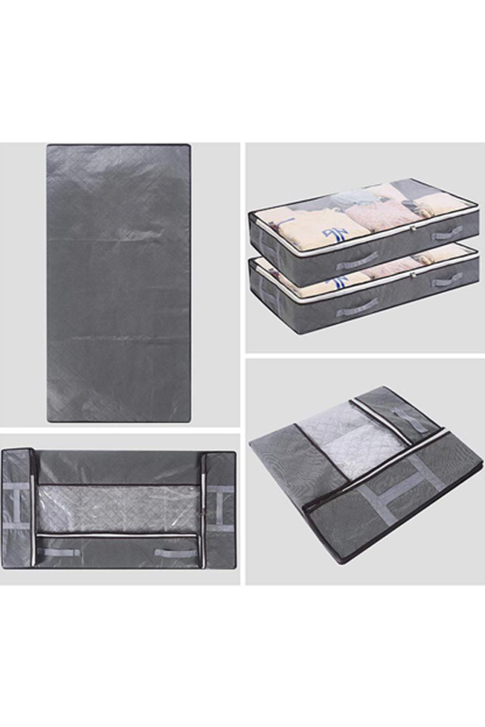 Gray Foldable Clear Window Zipper Storage Bag