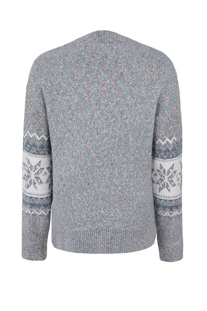 Gray Retro Snowflake Pattern Mock Neck Fuzzy Sweater