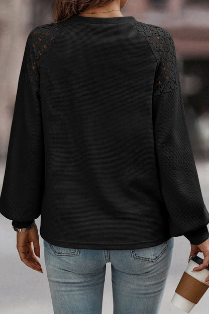 Chestnut Lace Long Sleeve Textured Pullover