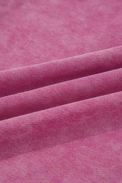 Rose Red Lace Patchwork Detail Notched Neck Mineral Wash Baggy Sweatshirt