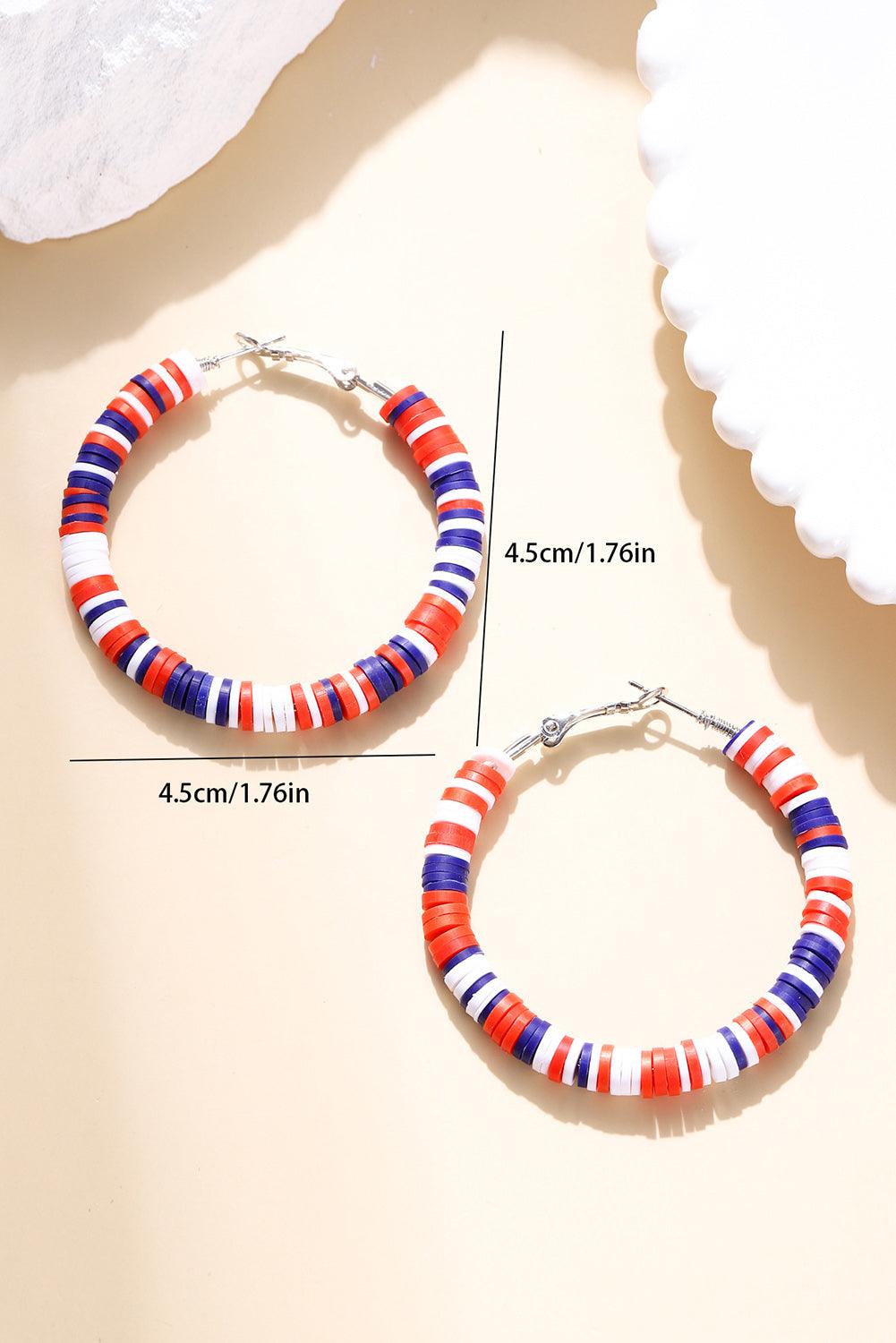 Fiery Red Patriotic Multicolored Bead Hoop Earrings - L & M Kee, LLC