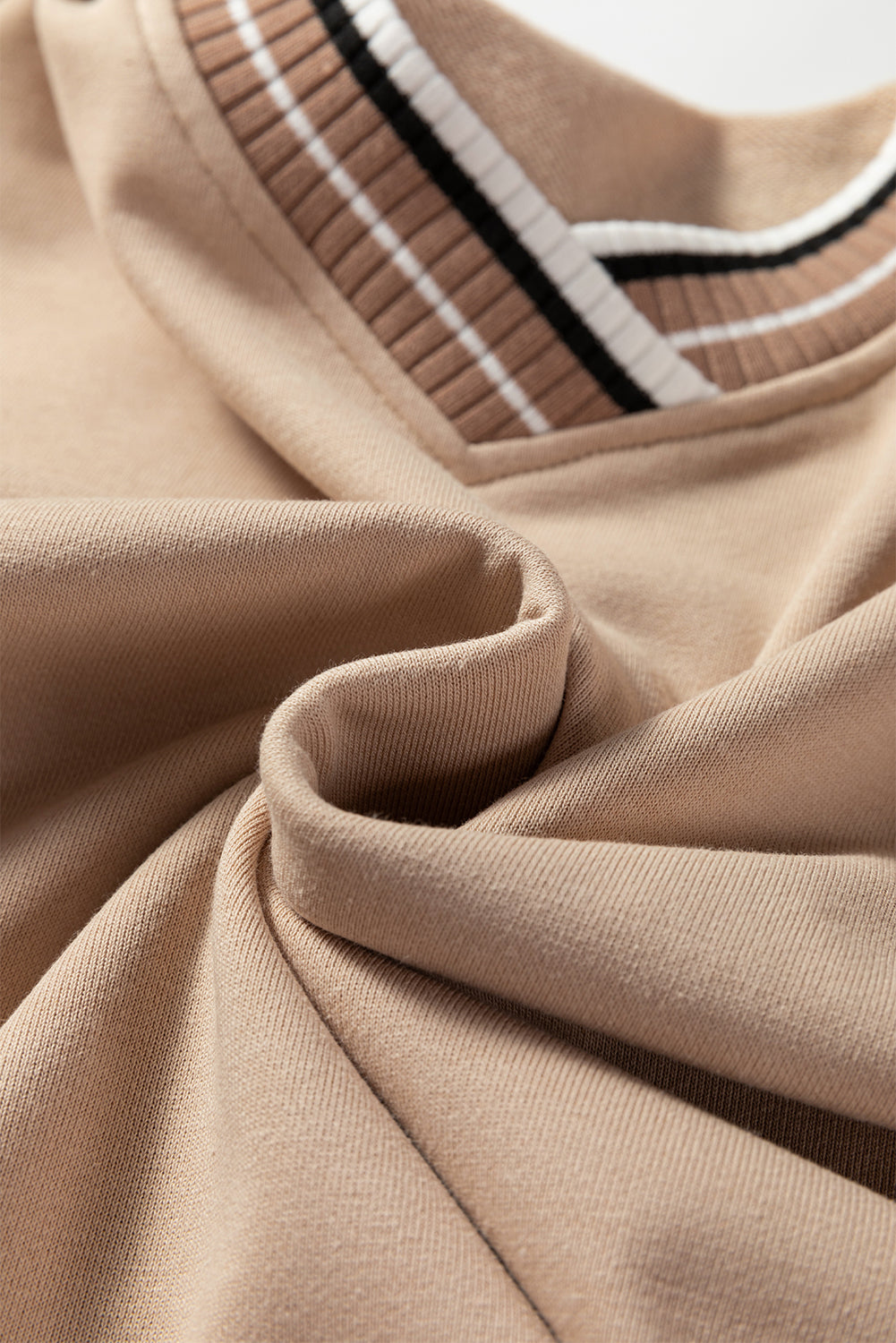 Navy Blue Varsity Contrast Striped Trim V Neck Sweatshirt