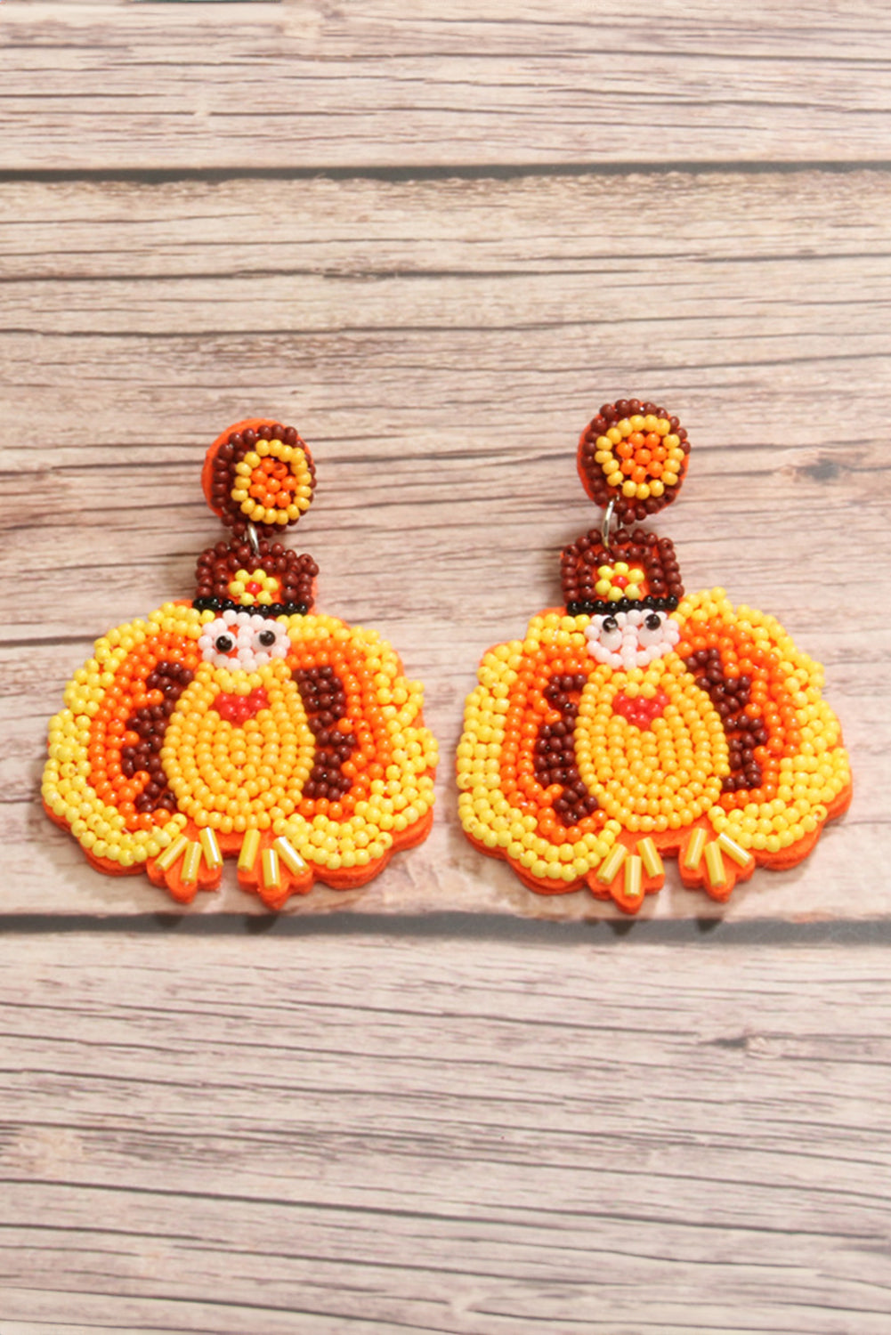 Yellow Halloween Turkey Beaded Drop Earrings