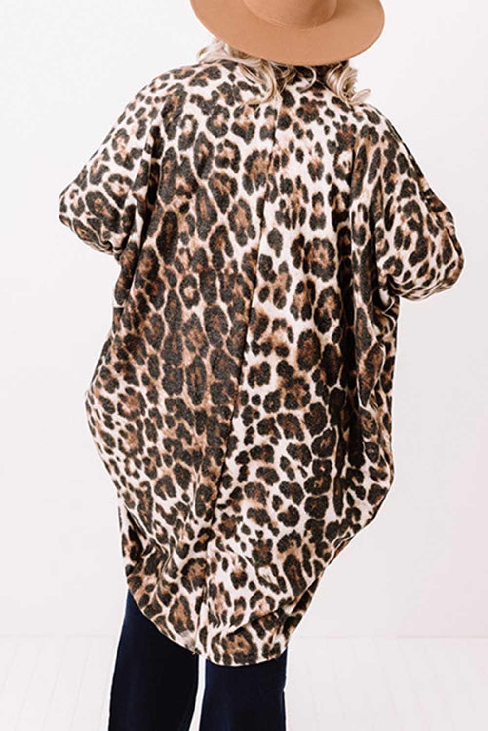 Leopard Plus Size Draped Open Front Cardigan - L & M Kee, LLC