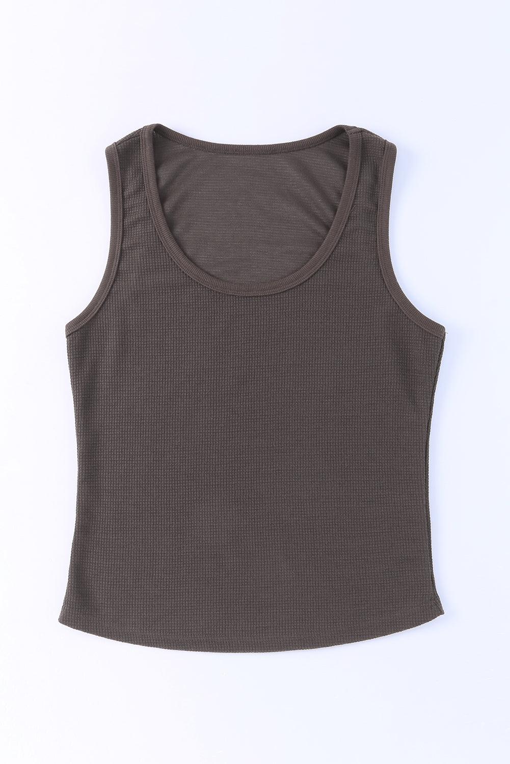 Plain Waffle Knit U Neck Tank Top - L & M Kee, LLC