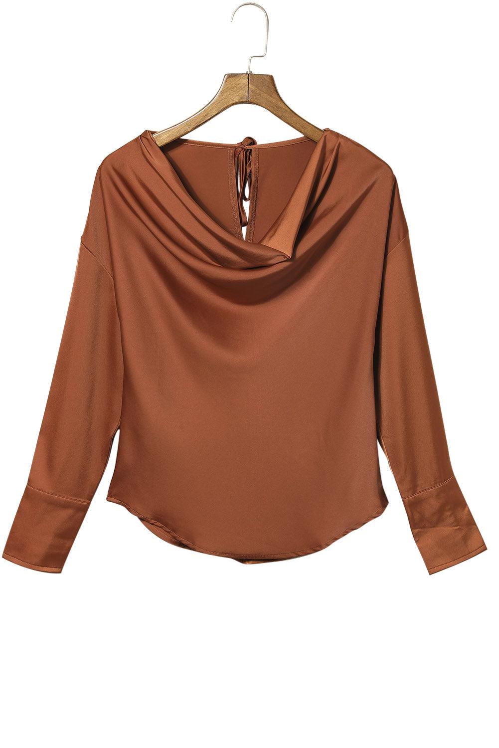 Cowl Neck Long Sleeve Elegant Blouse - L & M Kee, LLC