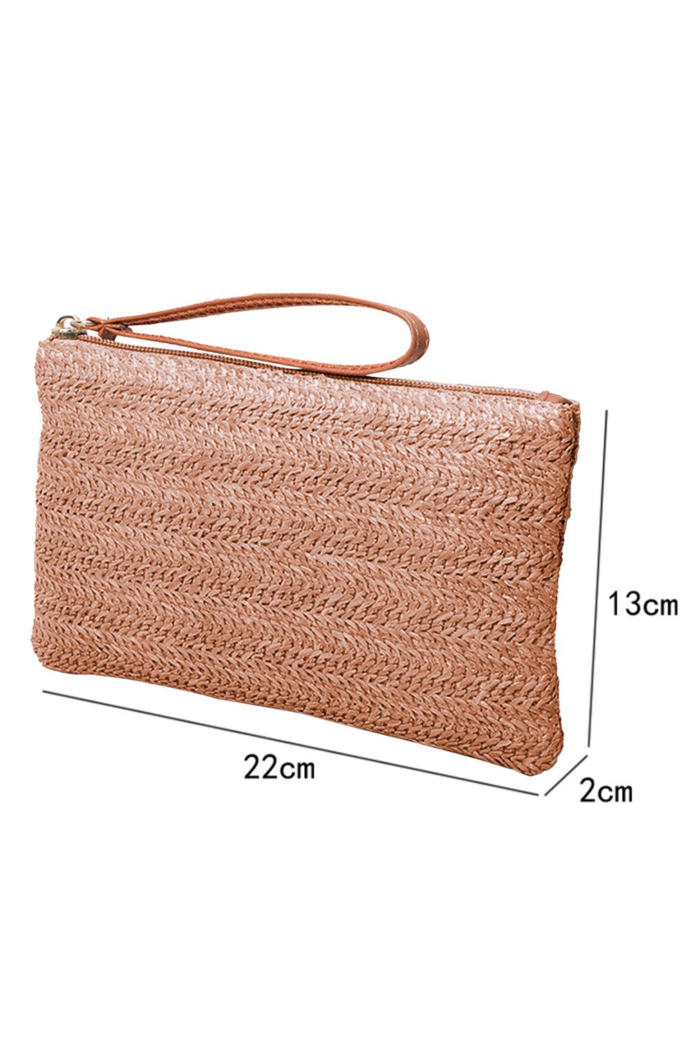 Chestnut Straw Woven Wrist Strap Zipper Large Wallet - L & M Kee, LLC