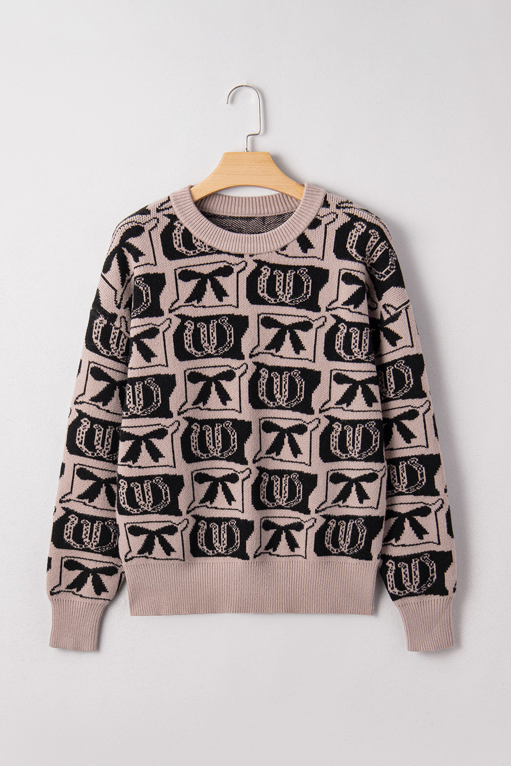 Black Bows & Horseshoes Pattern Western Fashion Print Sweater
