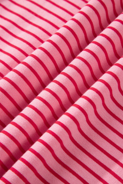 Rose Stripe Thumbhole Side Slits Drop Shoulder Loose Fit Hoodie