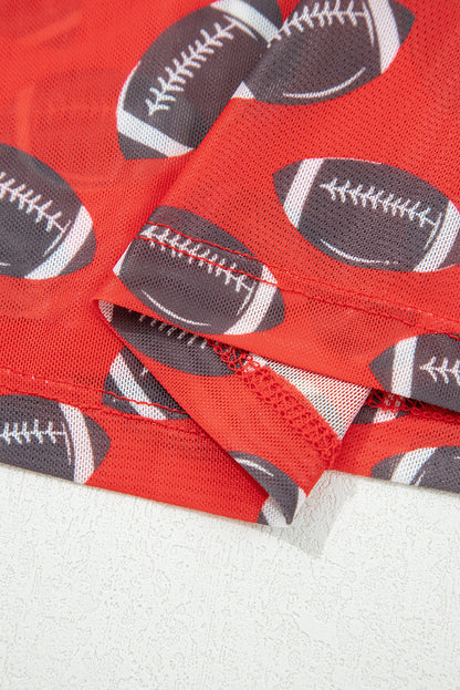 Brown Game Day Rugby Mesh Sheer Long Sleeve Top