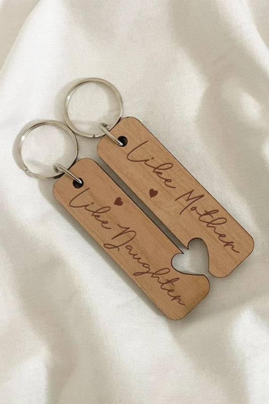 Light French Beige Like Mother Like Daughter Wooden Pendent Key Ring