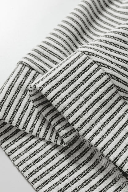 Gray Ribbed Knit Round Neck Long Lantern Sleeve Top