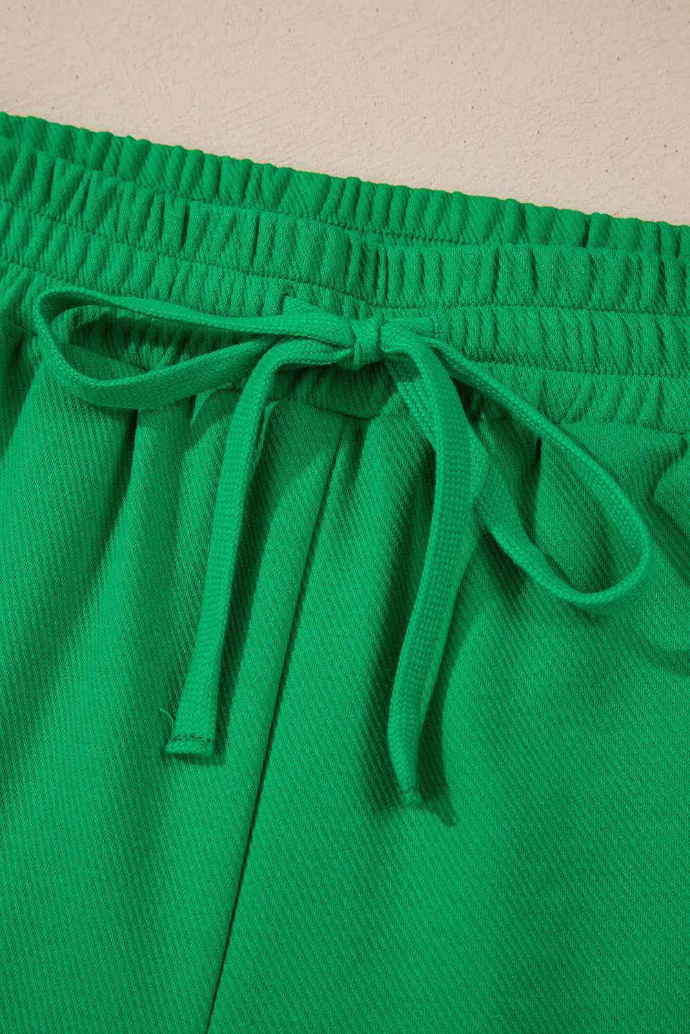 Bright Green Two Tone Contrast Textured Crewneck Tee and Shorts Set