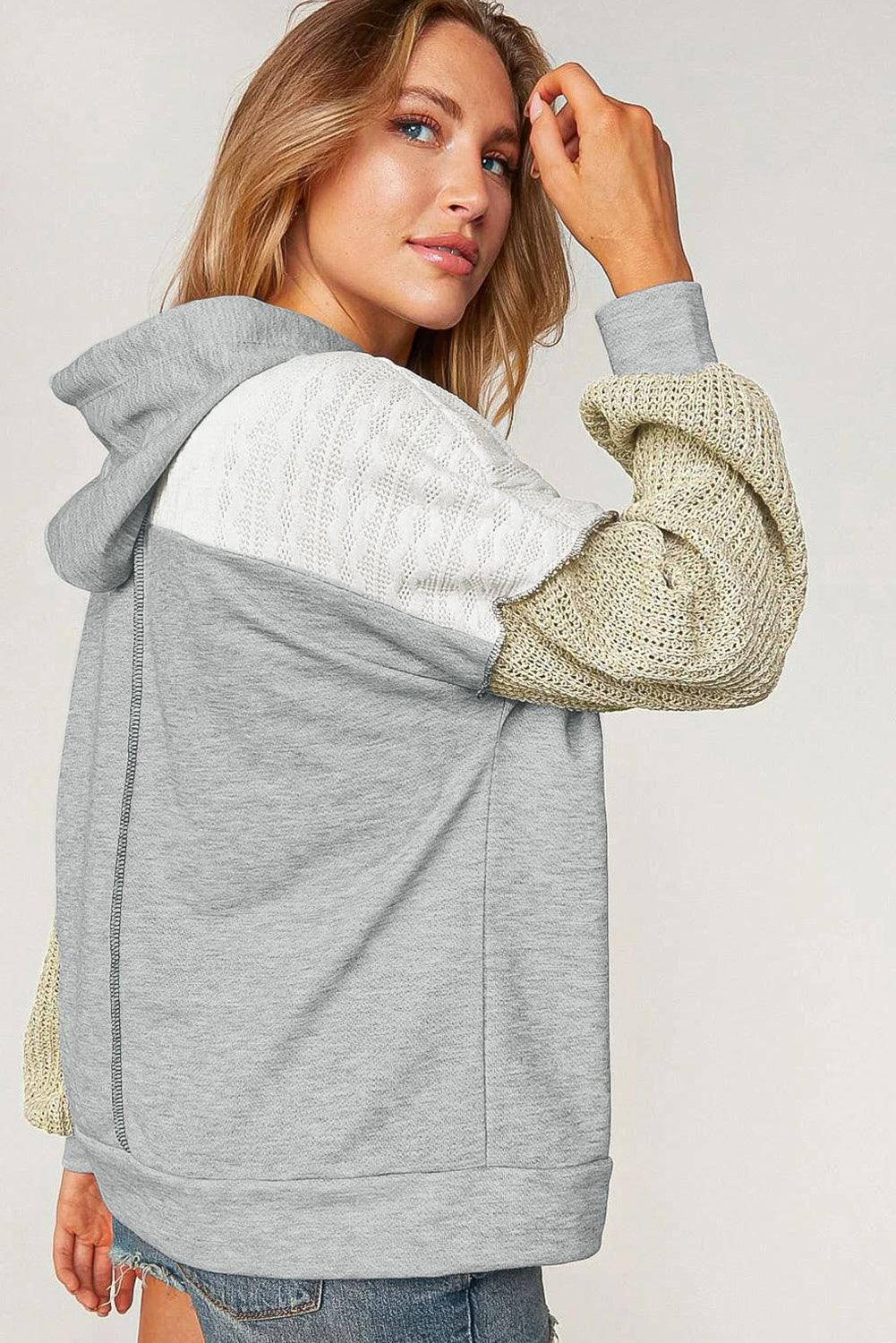 Gray Colorblock Patchwork Pullover Hoodie - L & M Kee, LLC