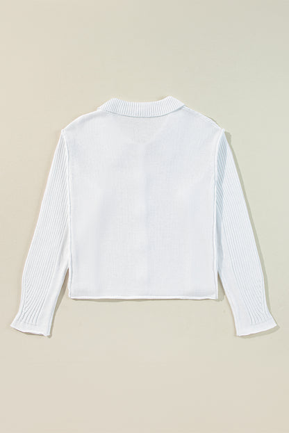 White Collared Button-up Loose Fit Casual Sweater