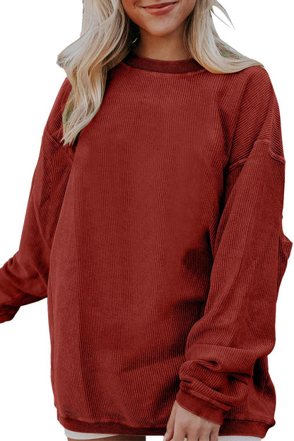 Orange JOLENE Ribbed Corded Oversized Sweatshirt - L & M Kee, LLC