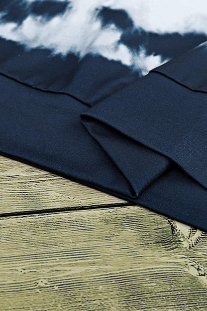 Blue Tie Dye Lace Up V-Neck Long Sleeve Top - L & M Kee, LLC