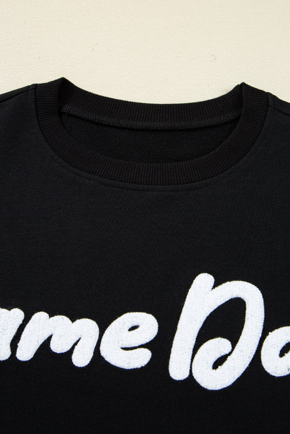 Black Chenille Game Day Graphic Drop Shoulder Sweatshirt