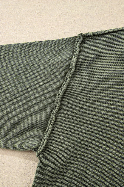 Black Mineral Wash V Neck Knit Exposed Seam Drop Shoulder Loose Sweater