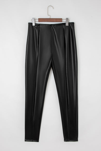 Black Faux Leather Seamed Leg High Waist Leggings