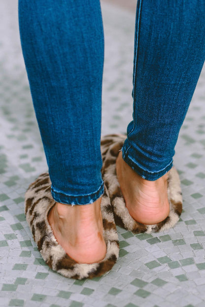 Camel Leopard Print Fuzzy Home Slippers - L & M Kee, LLC