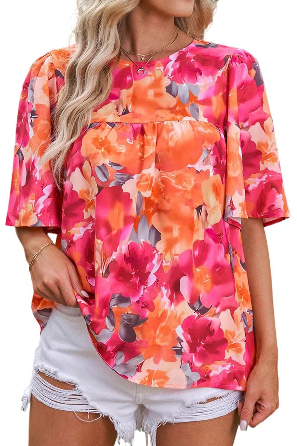 Floral Print Wide Sleeve Blouse - L & M Kee, LLC