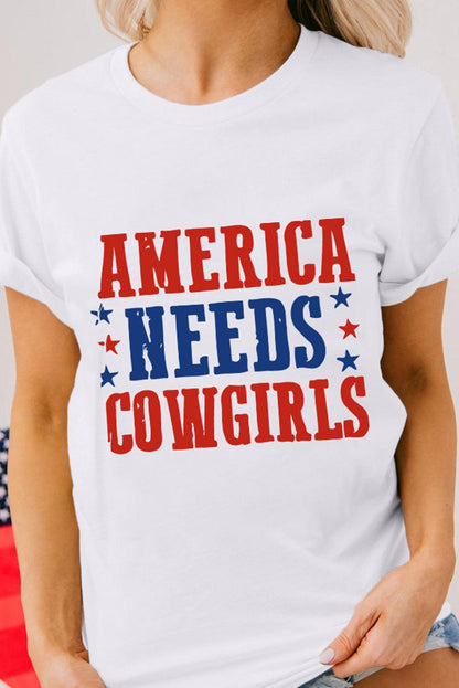 White America Needs Cowgirls Crew Neck Graphic Tee - L & M Kee, LLC